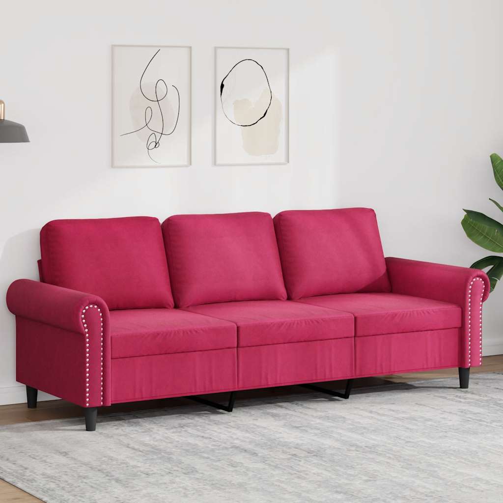 Canapé à 3 places Rouge bordeaux 180 cm Velours - XIOS