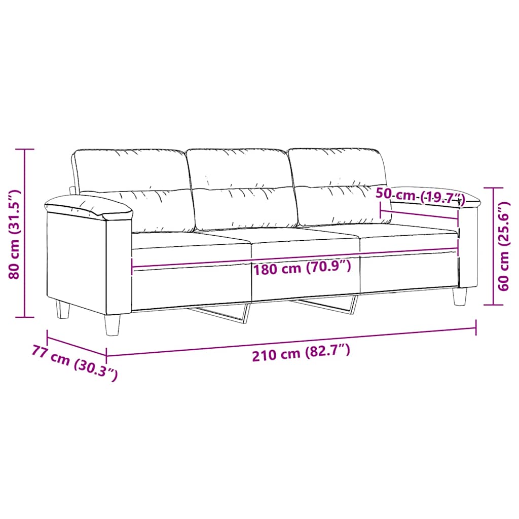 Canapé à 3 places Taupe 180 cm Tissu microfibre - XIOS