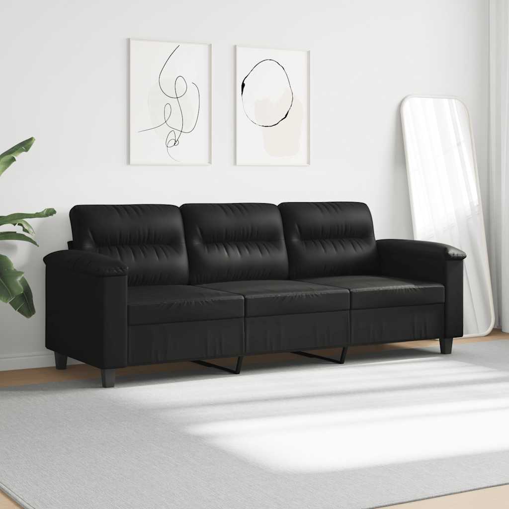 Canapé à 3 places Noir 180 cm Tissu microfibre - XIOS
