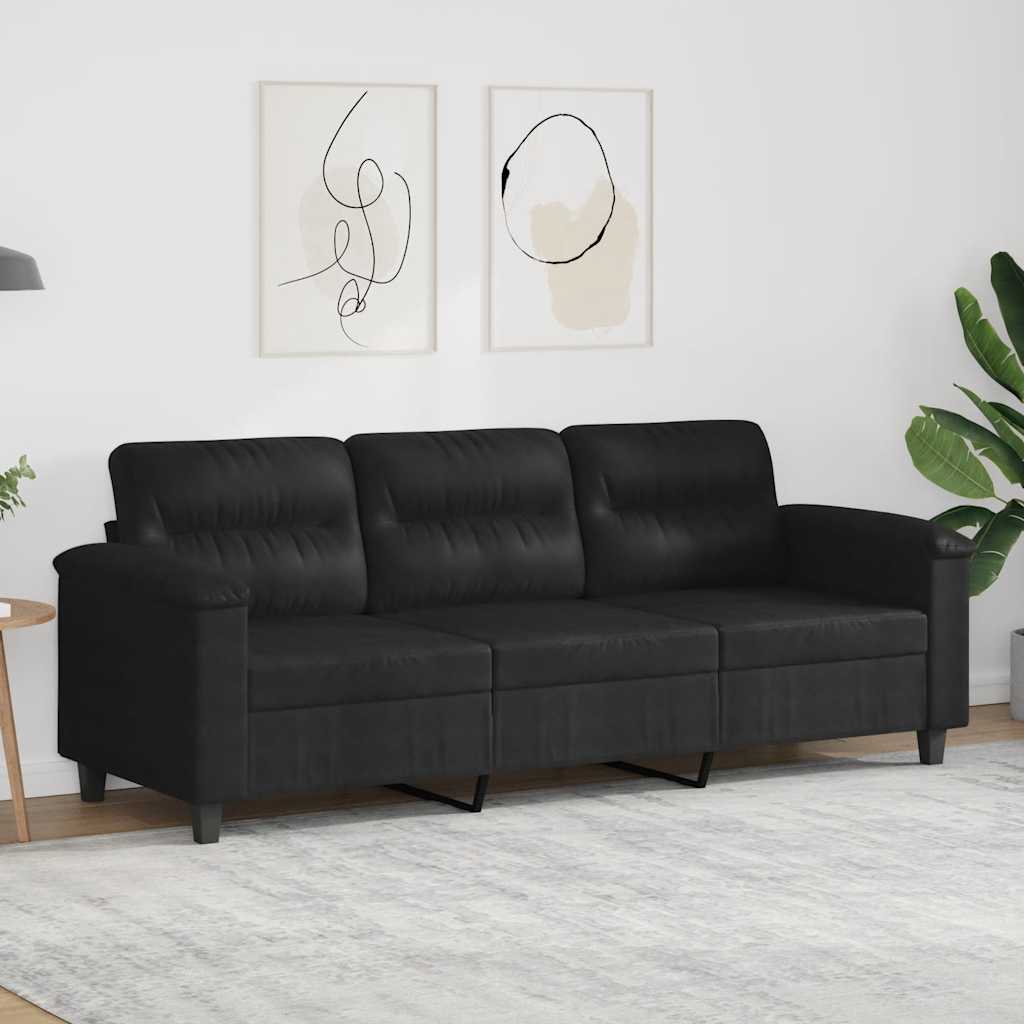 Canapé à 3 places Noir 180 cm Tissu microfibre - XIOS