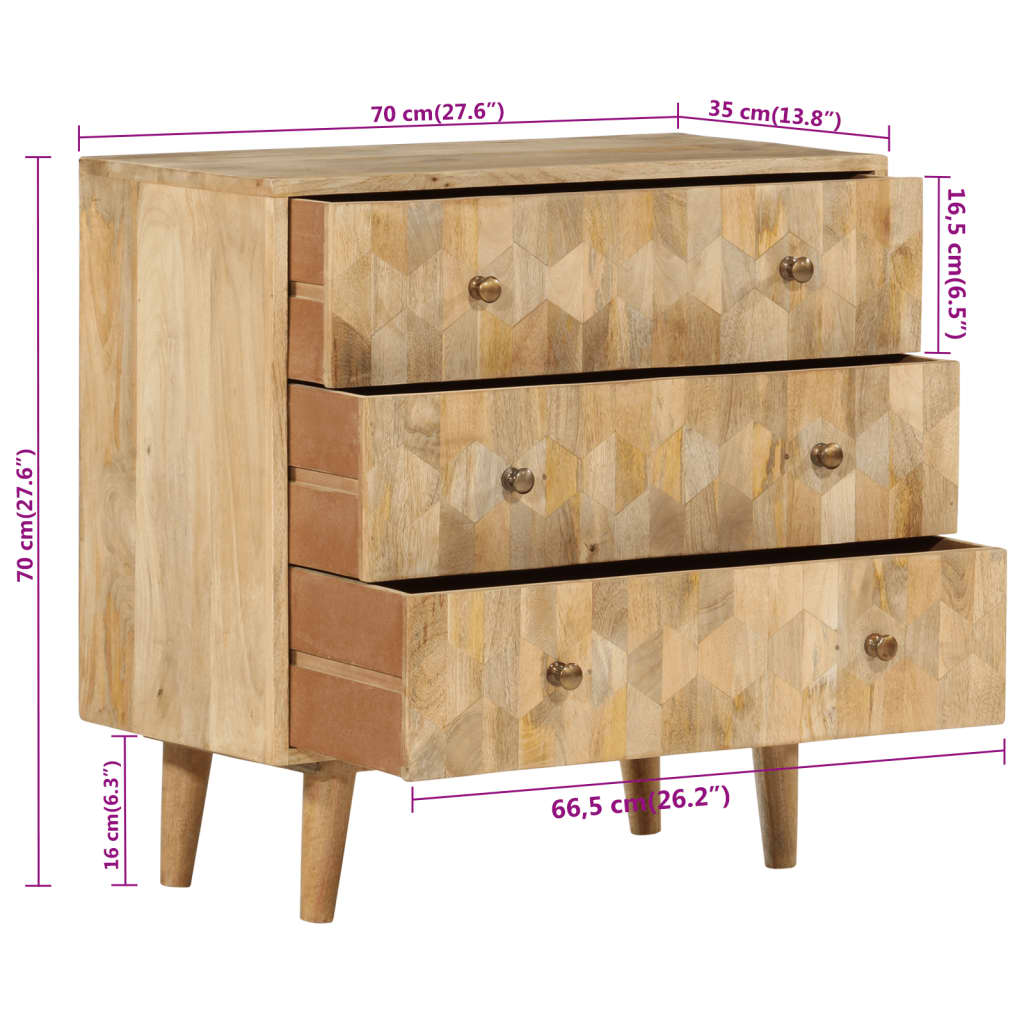 Armoire à tiroirs 70x35x70 cm bois massif de manguier