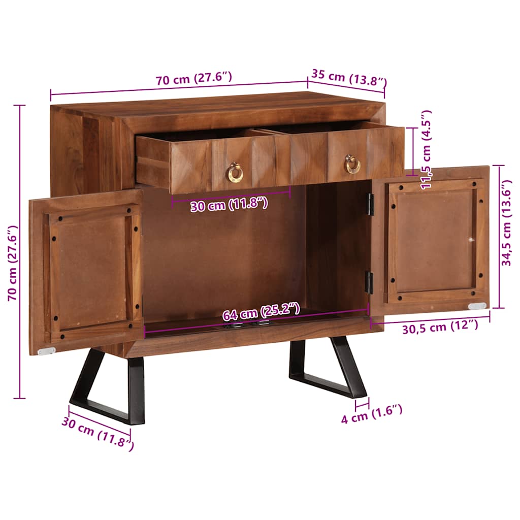 Armoire à tiroirs marron miel 70x35x70 cm bois massif d'acacia - XIOS