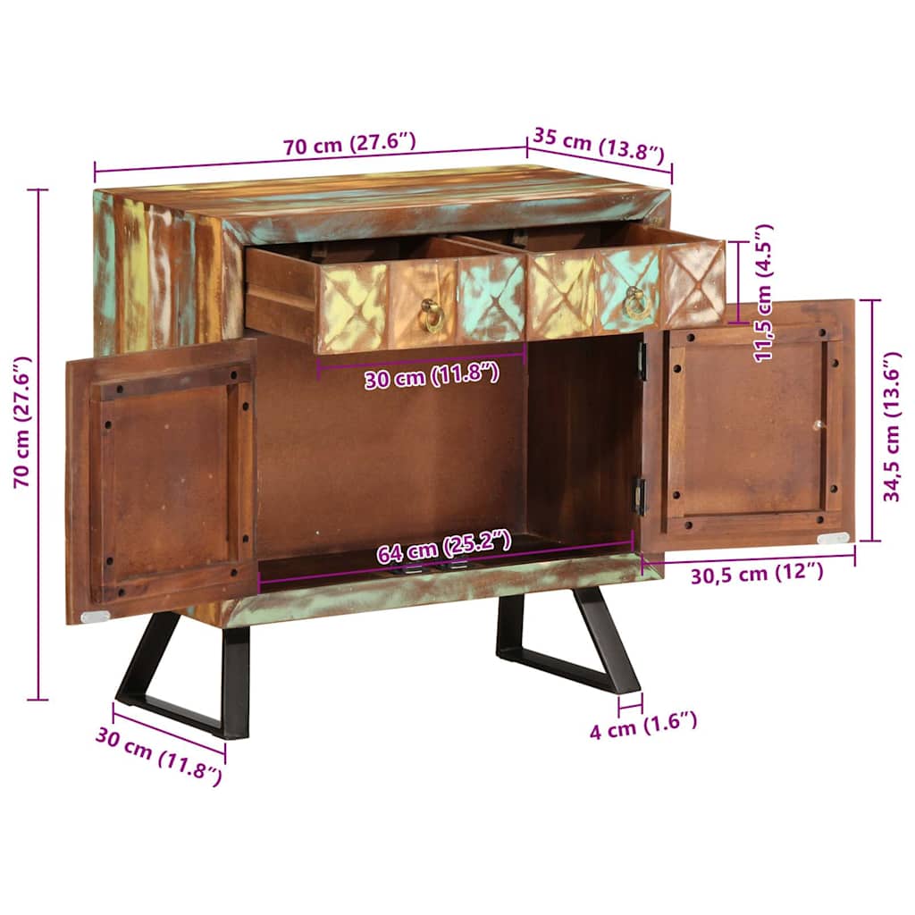 Armoire à tiroir multicolore 70x35x70 cm bois de récupération - XIOS