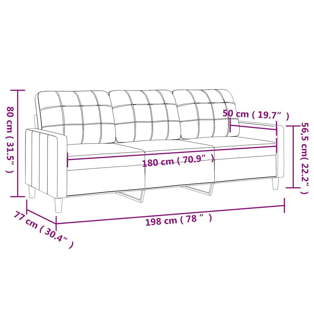 Canapé à 3 places Noir 180 cm Tissu - XIOS
