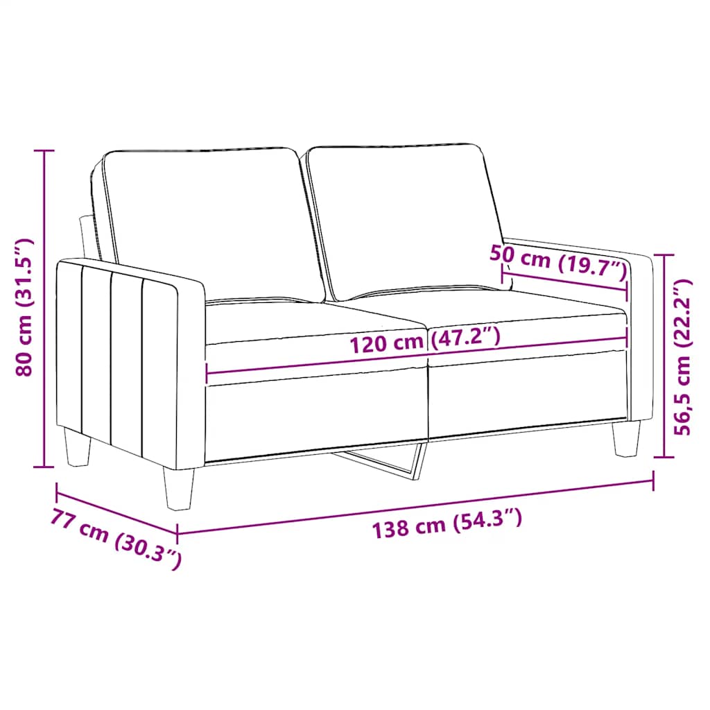 Canapé à 2 places Gris clair 120 cm Tissu - XIOS