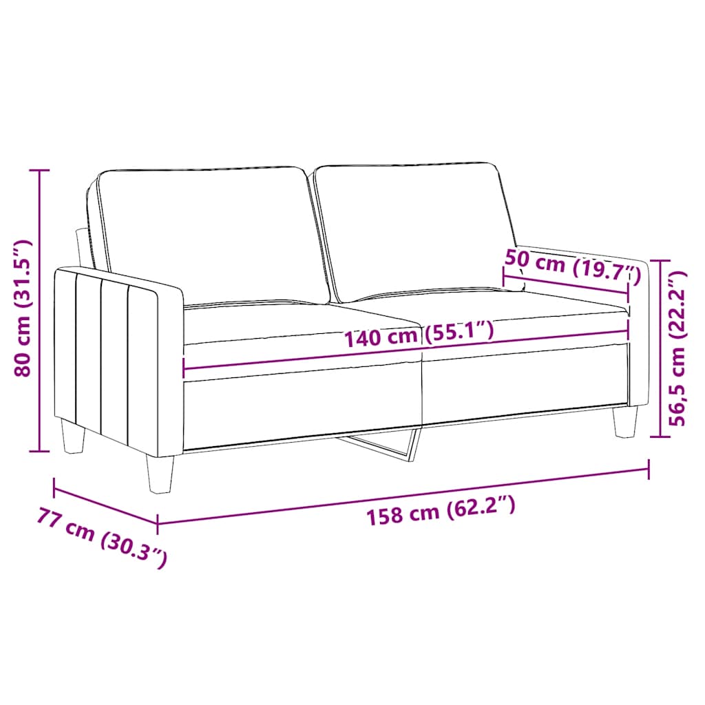 Canapé à 2 places Rouge bordeaux 140 cm Tissu - XIOS