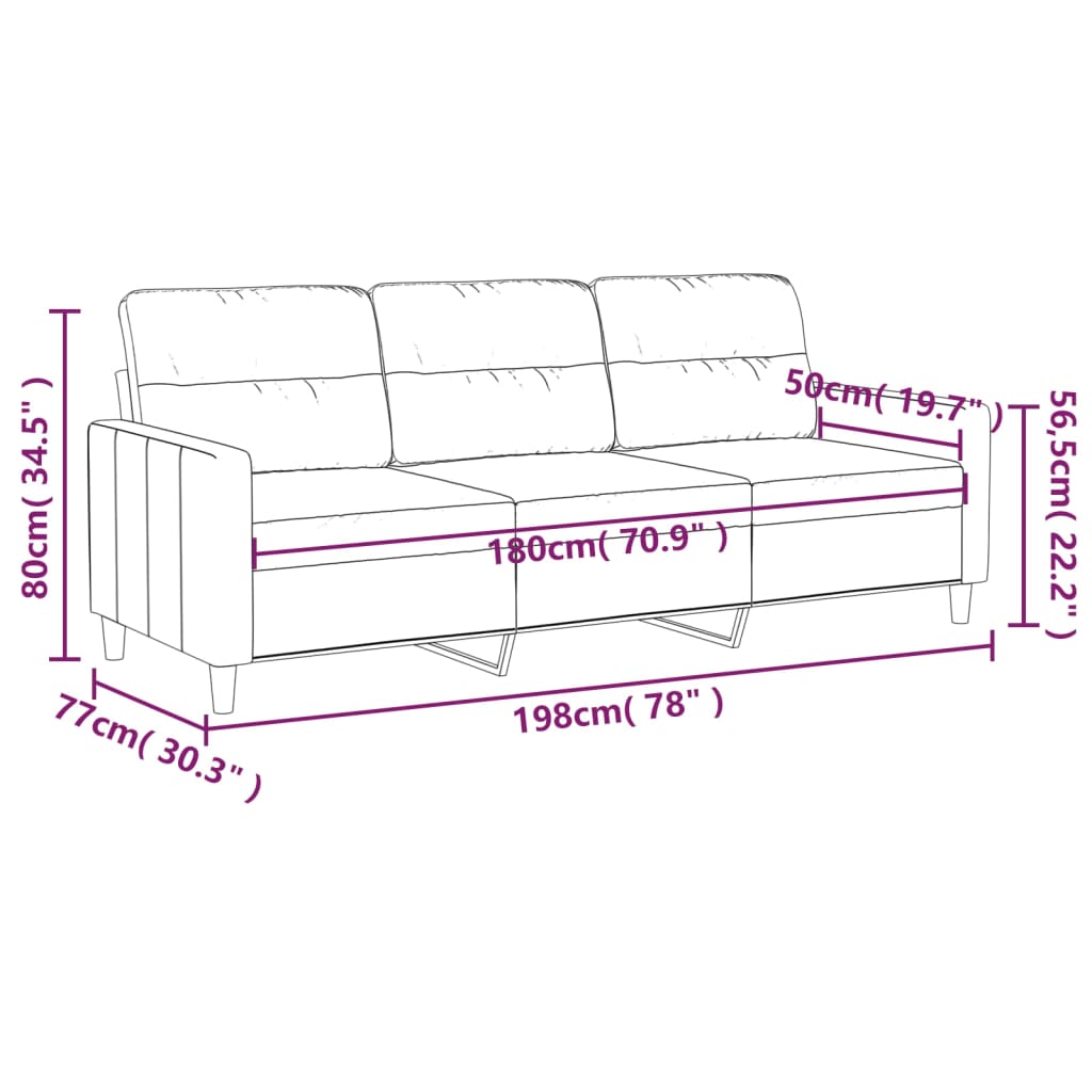 Canapé à 3 places Noir 180 cm Tissu - XIOS