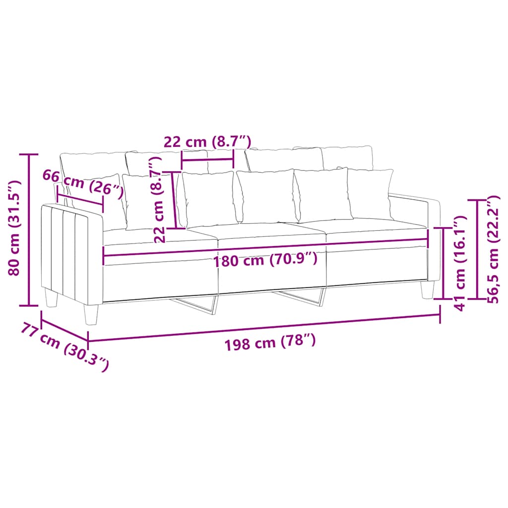 Canapé à 3 places Gris foncé 180 cm Tissu - XIOS