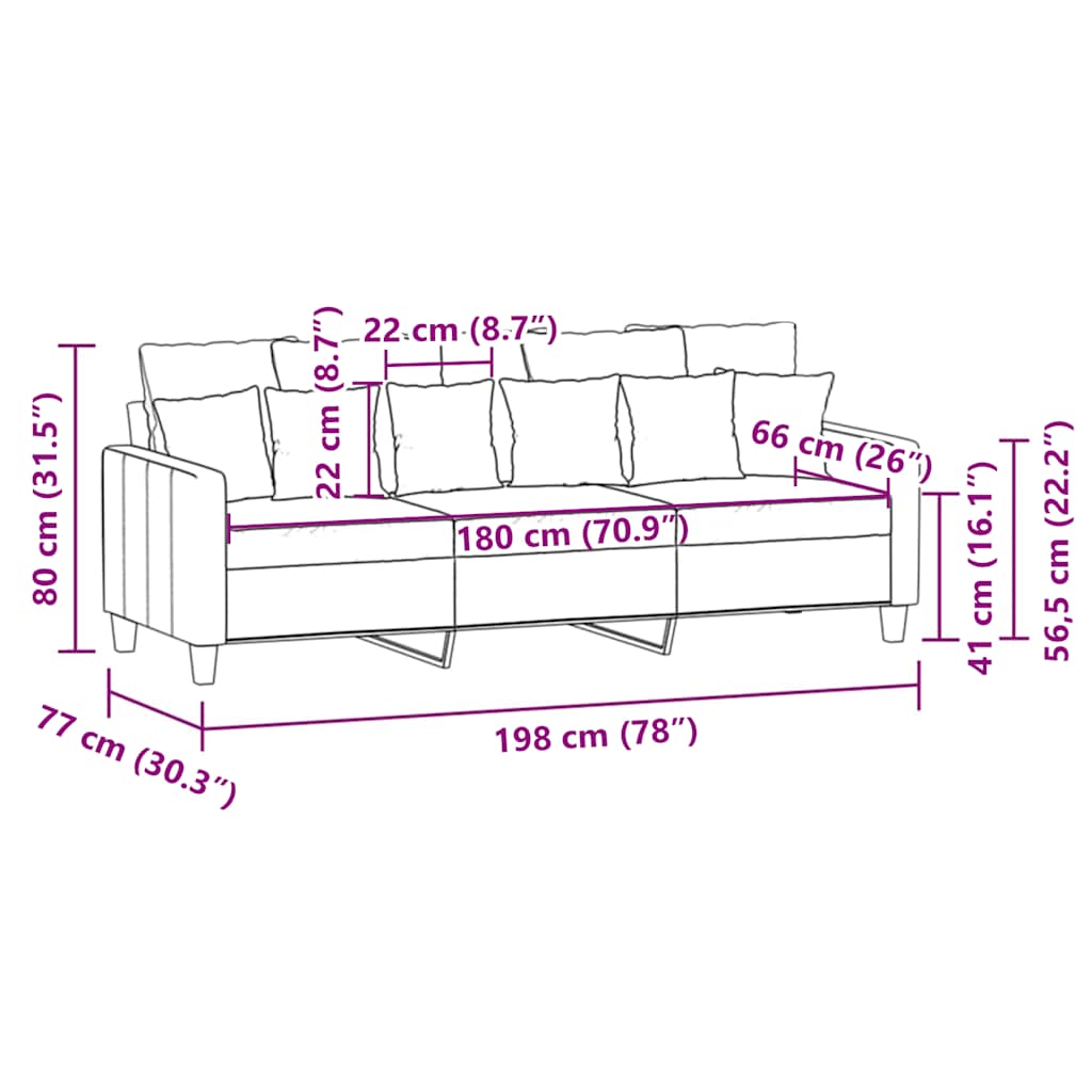 Canapé à 3 places Crème 180 cm Tissu - XIOS
