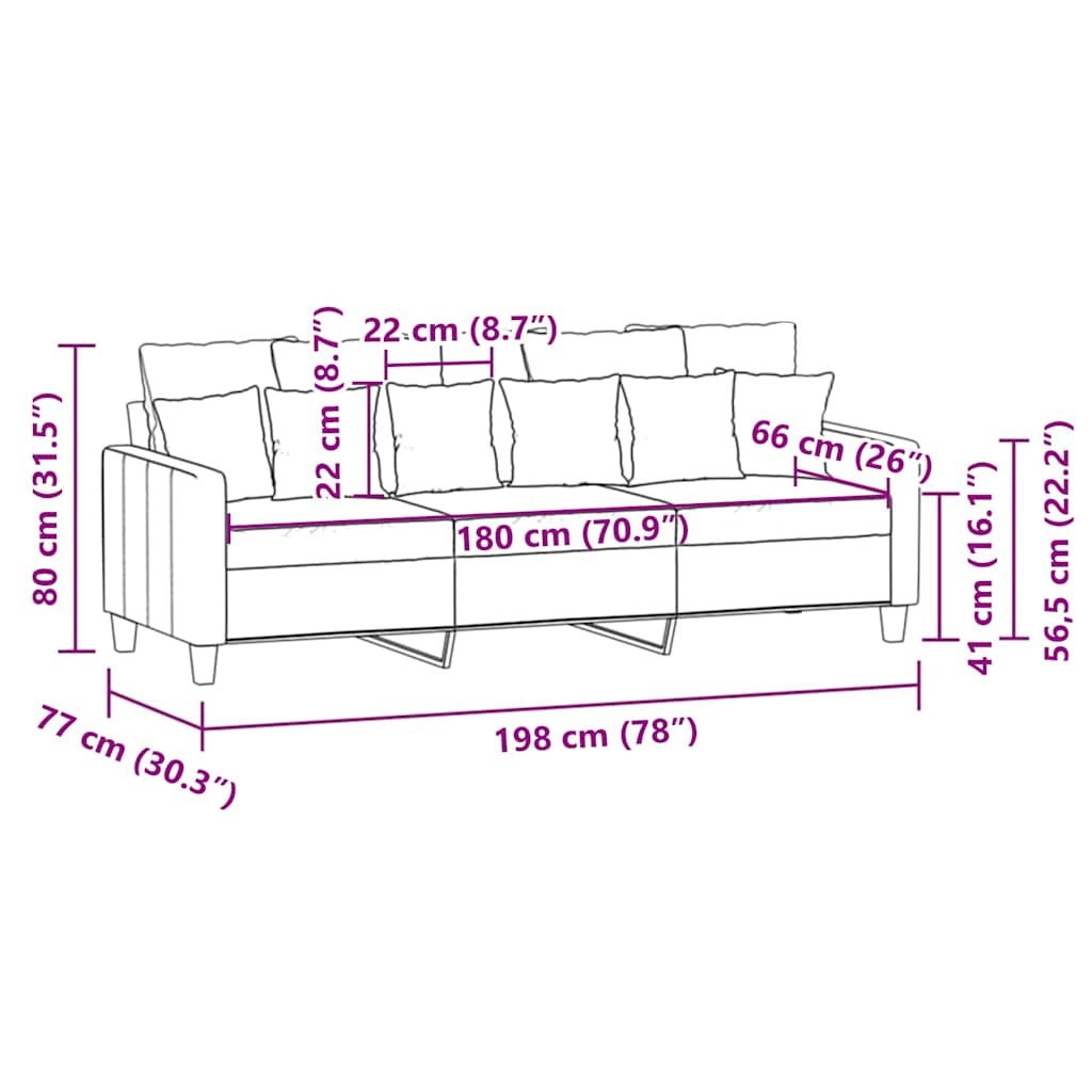 Canapé à 3 places Rouge bordeaux 180 cm Tissu - XIOS
