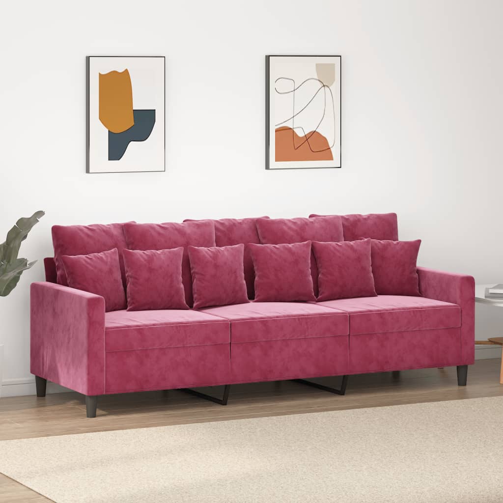 Canapé à 3 places Rouge bordeaux 180 cm Velours - XIOS