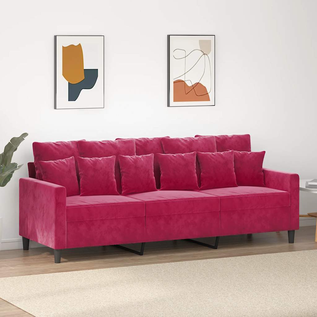 Canapé à 3 places Rouge bordeaux 180 cm Velours - XIOS