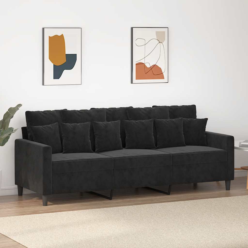 Canapé à 3 places Noir 180 cm Velours - XIOS