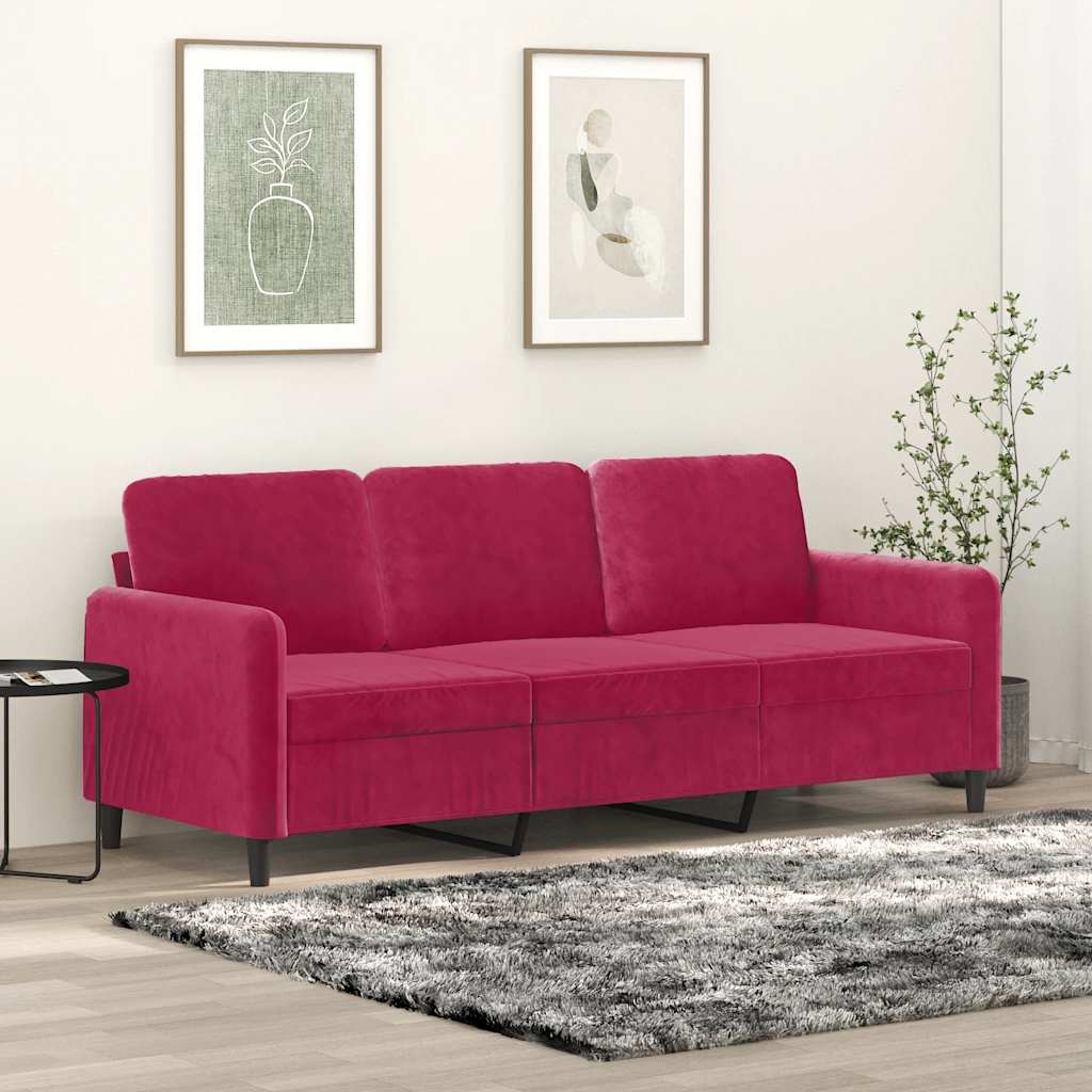 Canapé à 3 places Rouge bordeaux 180 cm Velours - XIOS