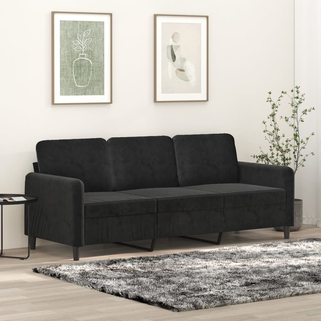 Canapé à 3 places Noir 180 cm Velours - XIOS
