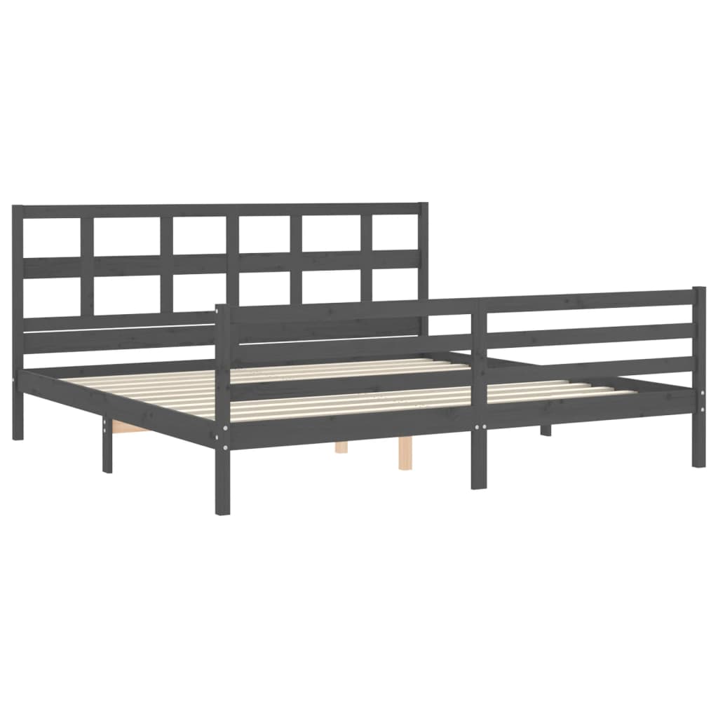 Cadre de lit sans matelas gris 200x200 cm bois massif - XIOS