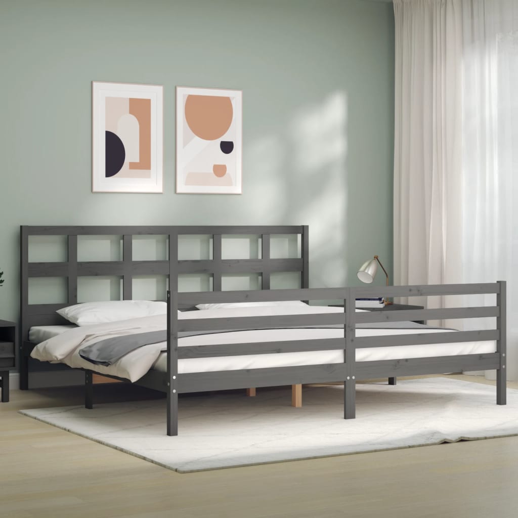 Cadre de lit sans matelas gris 200x200 cm bois massif - XIOS