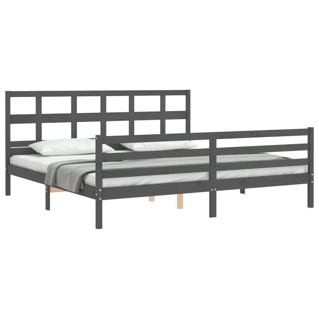Cadre de lit sans matelas gris 200x200 cm bois massif - XIOS