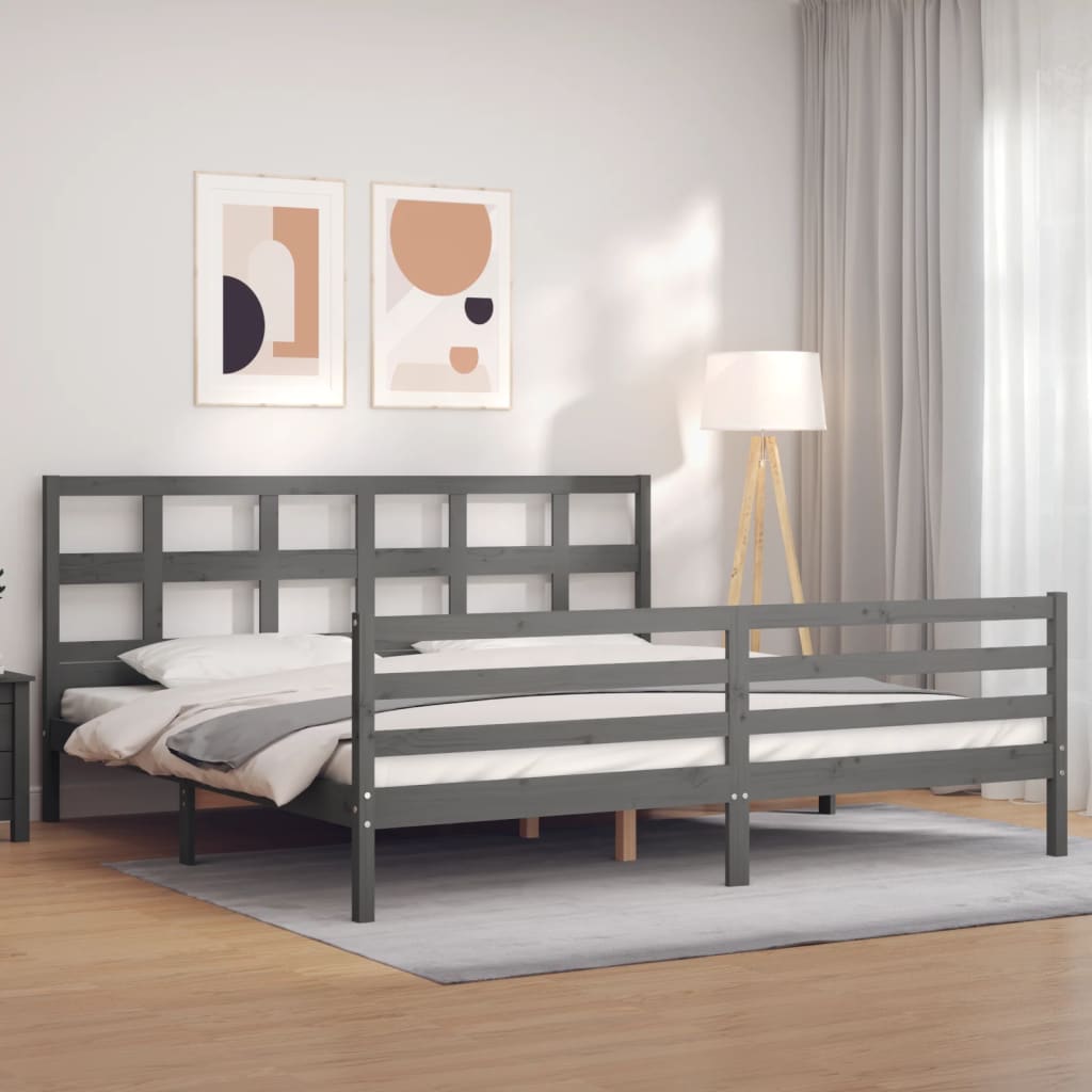 Cadre de lit sans matelas gris 200x200 cm bois massif - XIOS