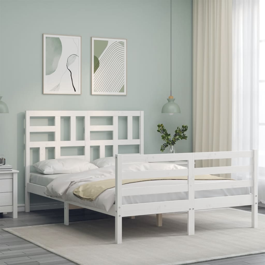 Cadre de lit sans matelas blanc 120x200 cm bois massif - XIOS