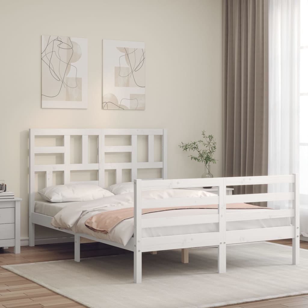 Cadre de lit sans matelas blanc 120x200 cm bois massif - XIOS