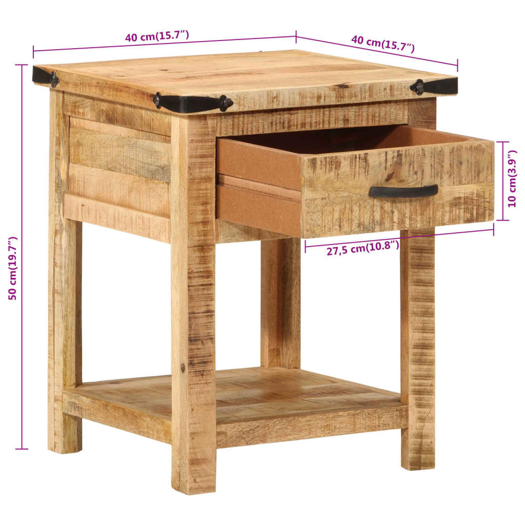 Table de chevet 40x40x50 cm bois de manguier massif - XIOS