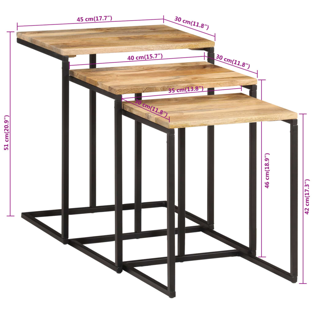 Tables gigognes 3 pcs bois massif d'acacia - XIOS