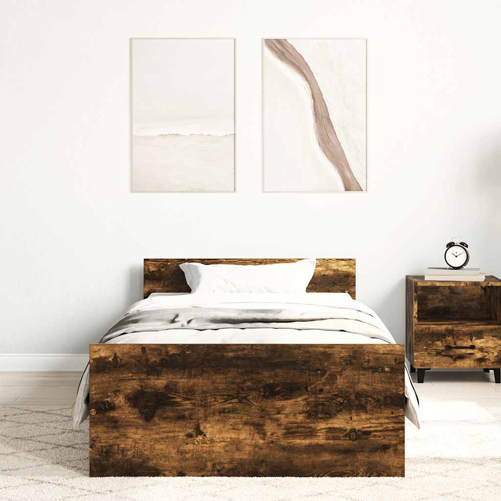 Cadre de lit sans matelas chêne fumé 90x190cm bois d'ingénierie - XIOS
