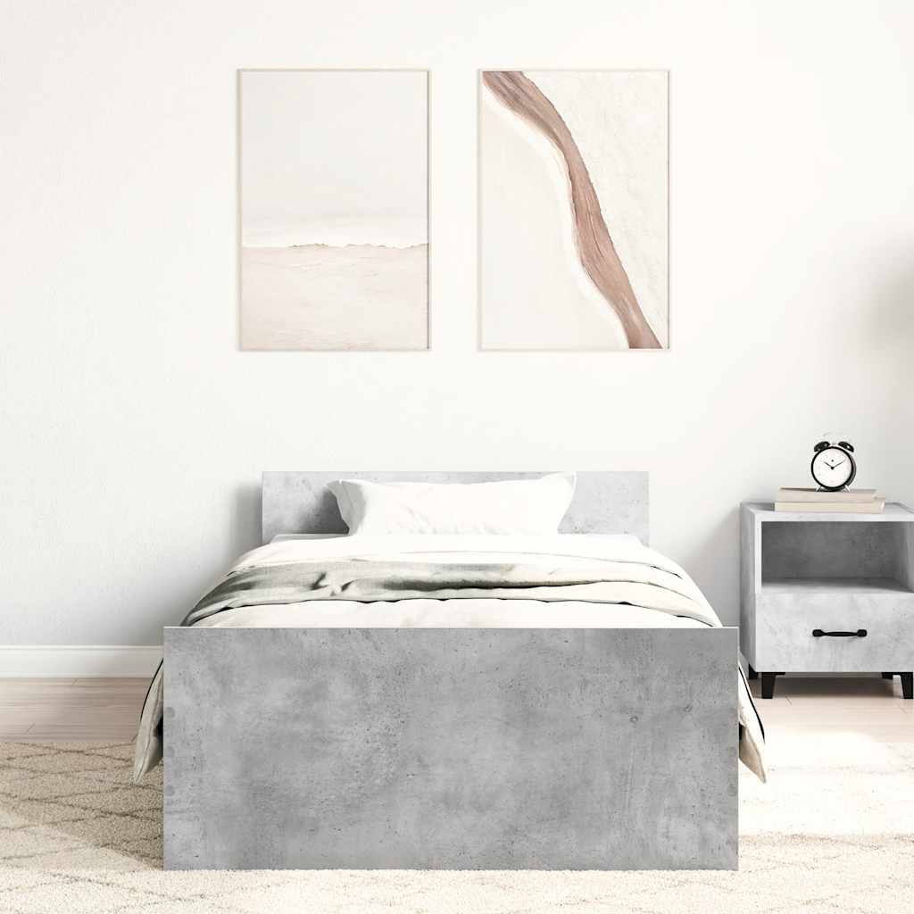 Cadre de lit sans matelas gris béton 75x190 cm