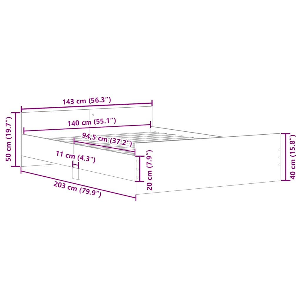 Cadre de lit sans matelas chêne marron 140x200 cm - XIOS