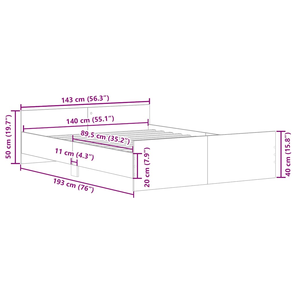 Cadre de lit sans matelas chêne sonoma 140x190 cm - XIOS