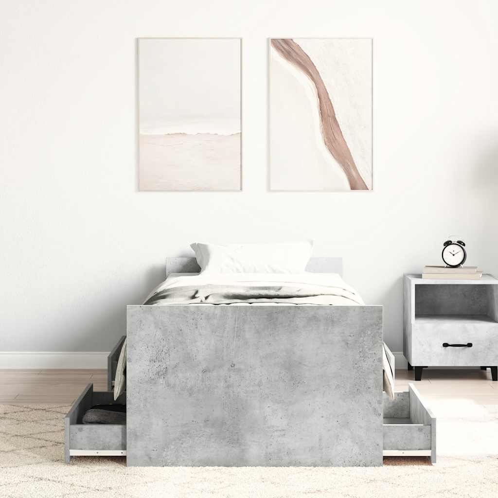 Cadre de lit sans matelas gris béton 90x190 cm - XIOS