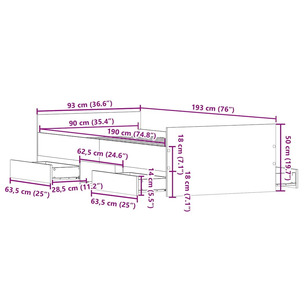 Cadre de lit sans matelas gris béton 90x190 cm - XIOS