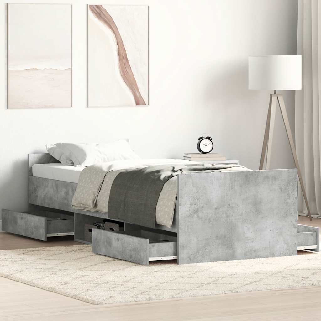 Cadre de lit sans matelas gris béton 75x190 cm - XIOS