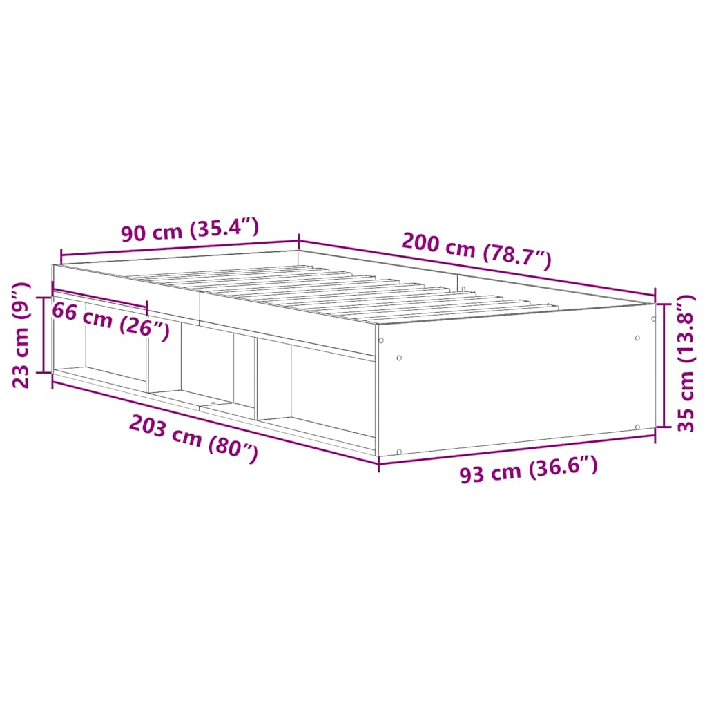 Cadre de lit sans matelas sonoma gris 90x200 cm - XIOS