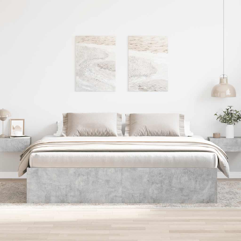 Cadre de lit sans matelas gris béton 200x200 cm - XIOS