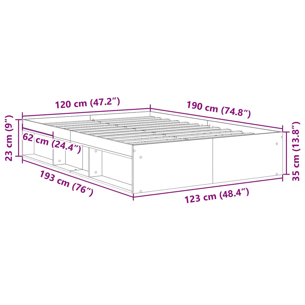 Cadre de lit sans matelas chêne marron 120x190 cm - XIOS