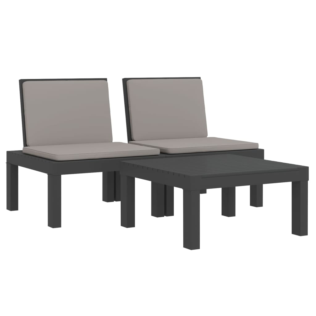 Salon de jardin 3 pcs avec coussins anthracite PP