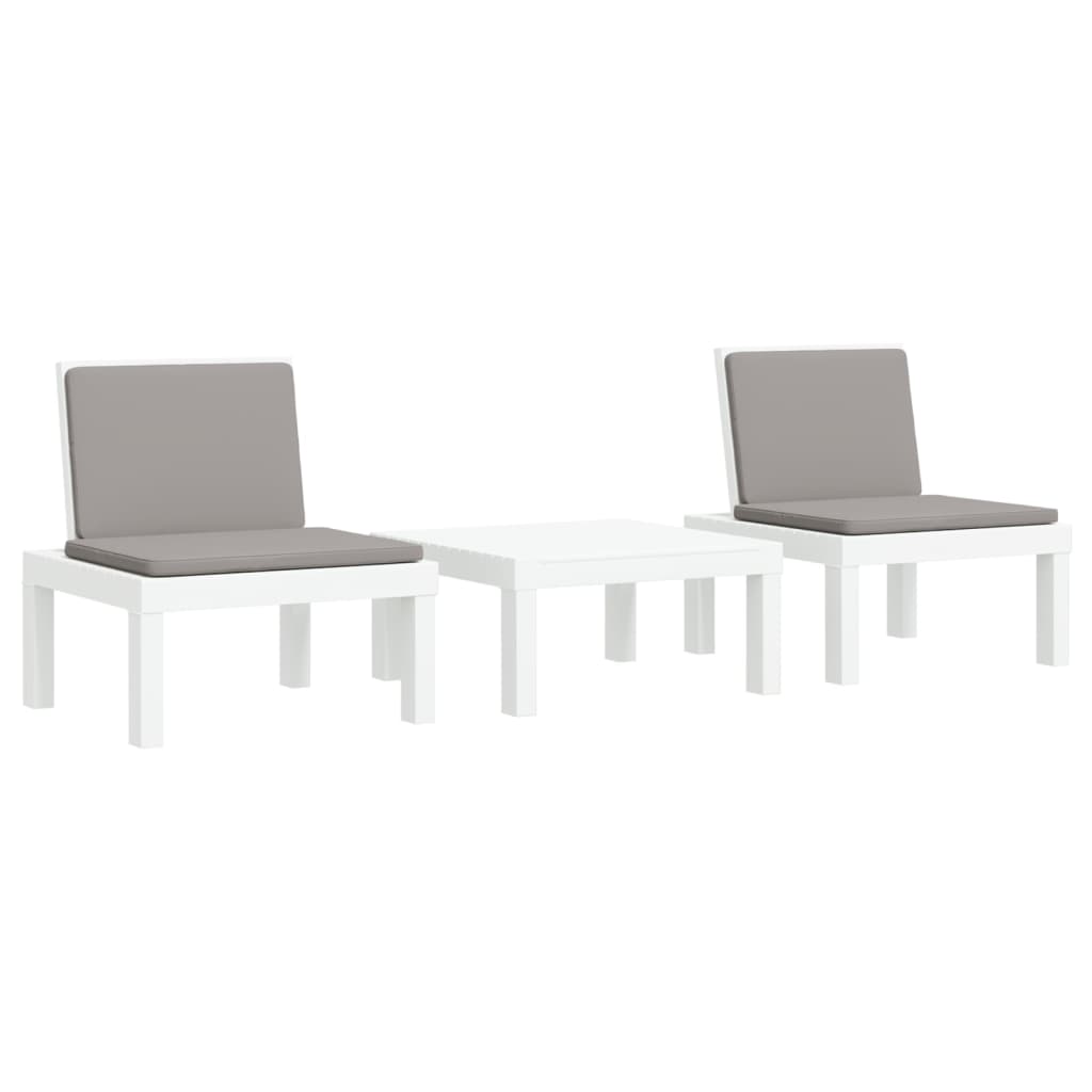 Salon de jardin avec coussins 3 pcs blanc PP