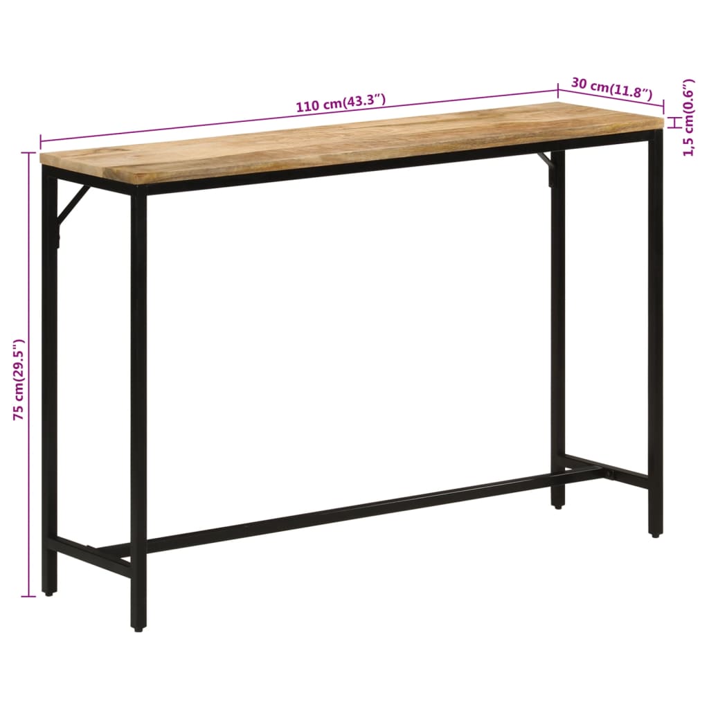 Table console 110x30x75 cm bois de manguier massif brut et fer - XIOS
