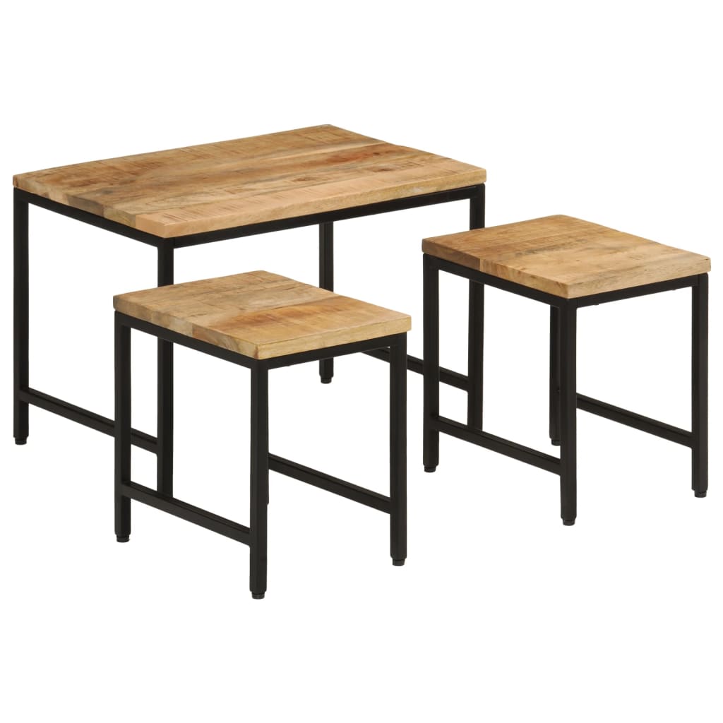 Tables basses gigognes 3pcs bois de manguier massif brut et fer - XIOS