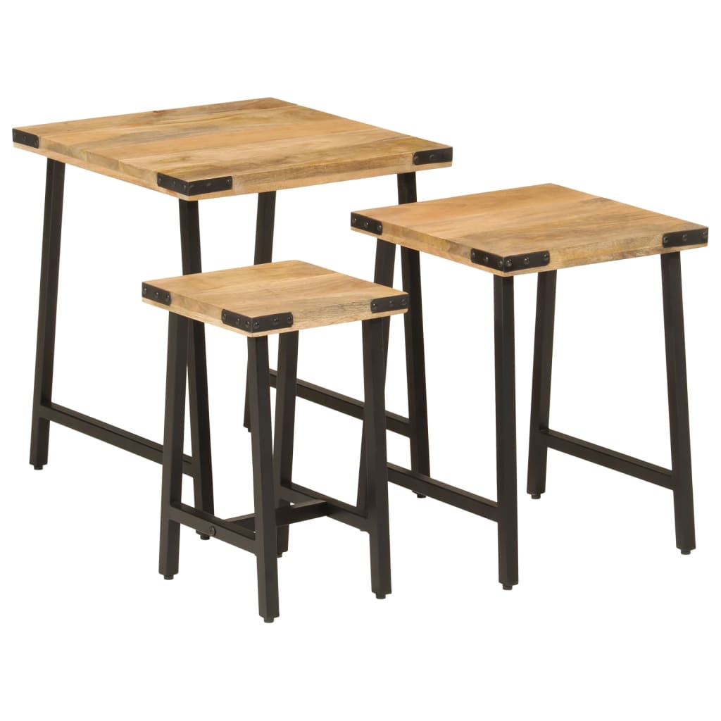 Tables basses gigognes 3 pcs bois massif de manguier et fer - XIOS