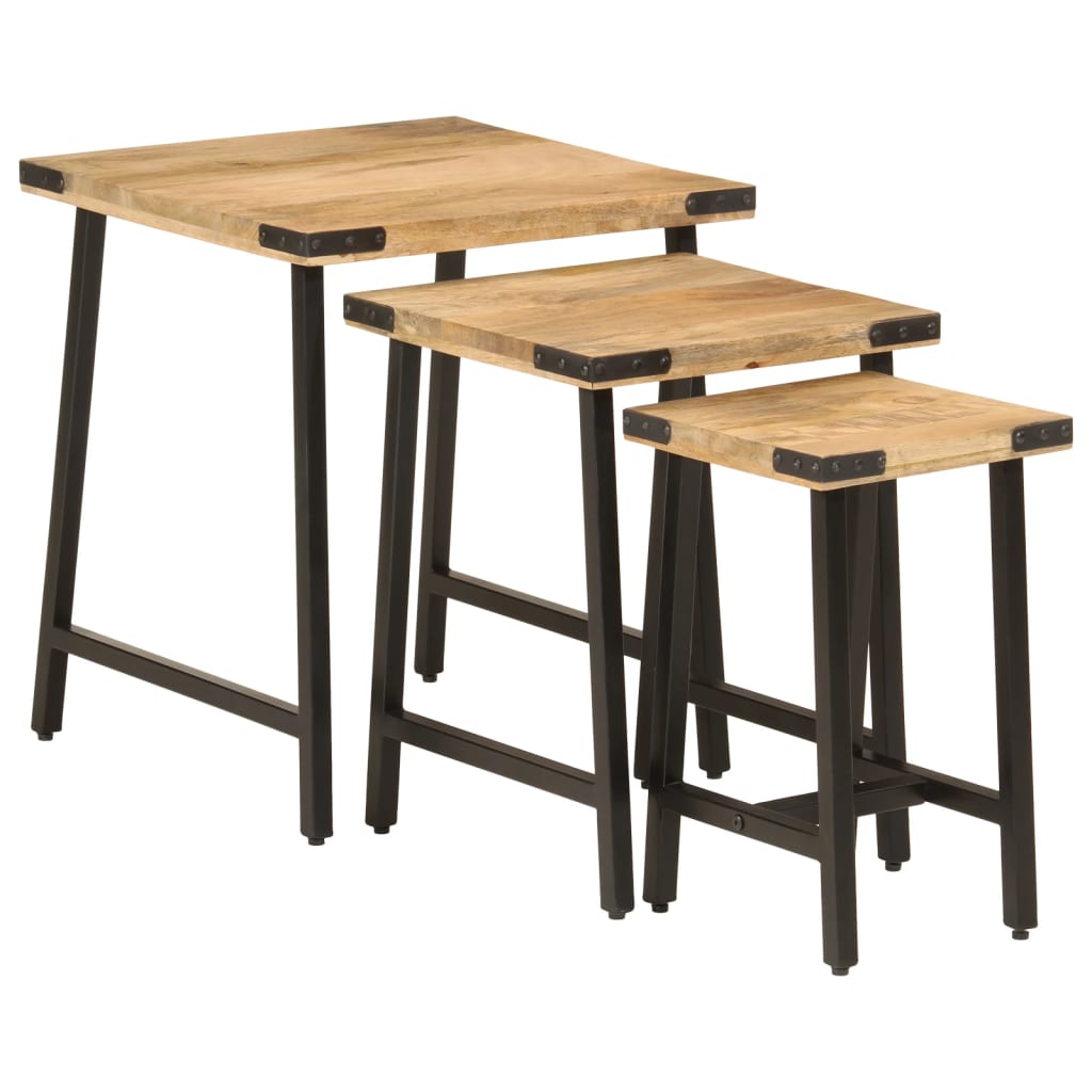 Tables basses gigognes 3 pcs bois massif de manguier et fer - XIOS