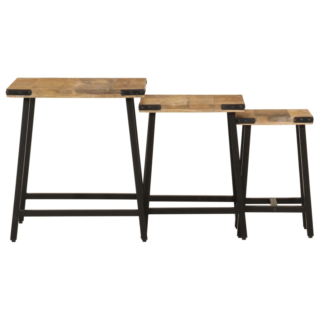 Tables basses gigognes 3 pcs bois massif de manguier et fer - XIOS