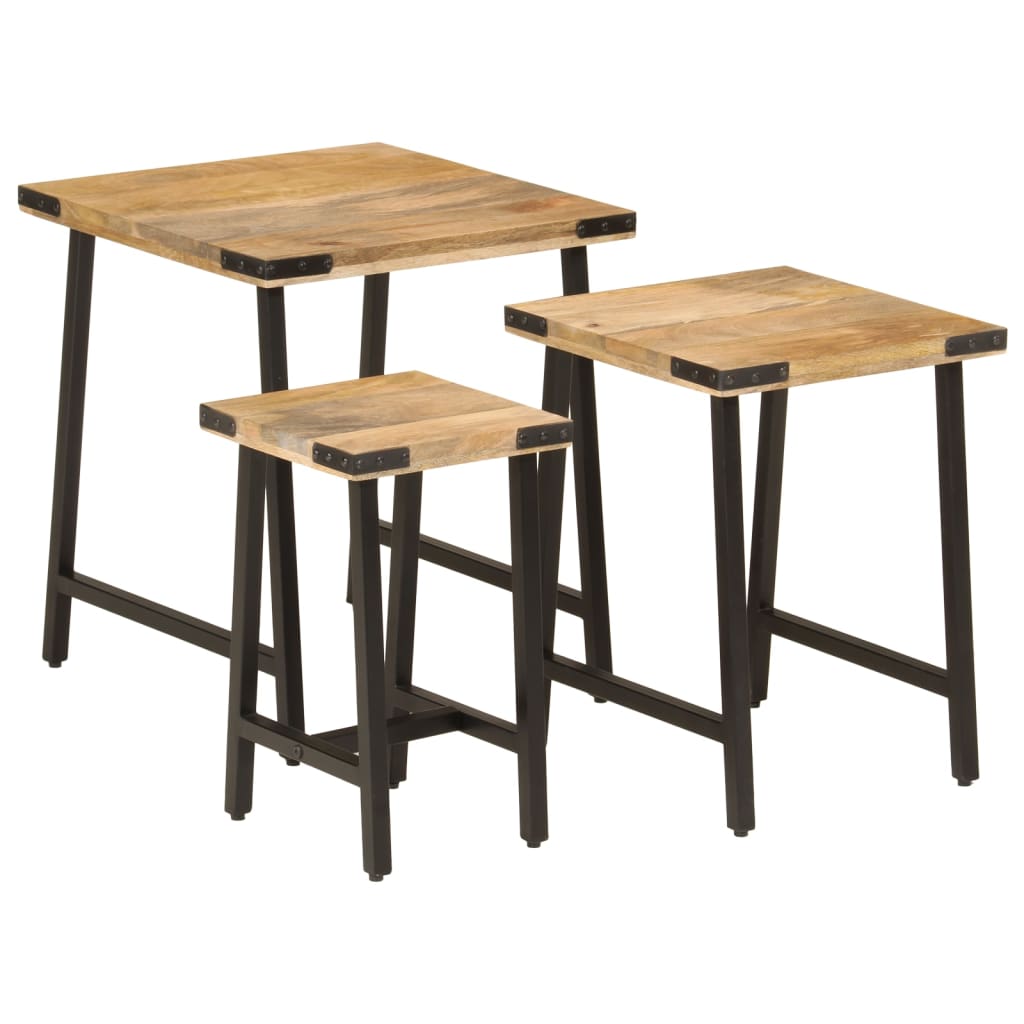 Tables basses gigognes 3 pcs bois massif de manguier et fer - XIOS
