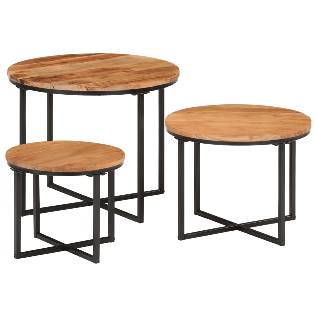 Tables basses gigognes 3 pcs bois massif d'acacia et fer - XIOS
