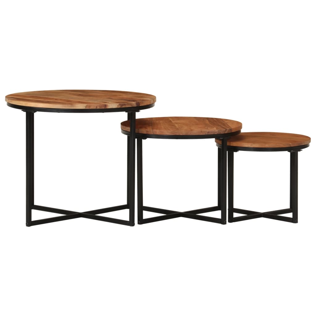 Tables basses gigognes 3 pcs bois massif d'acacia et fer - XIOS