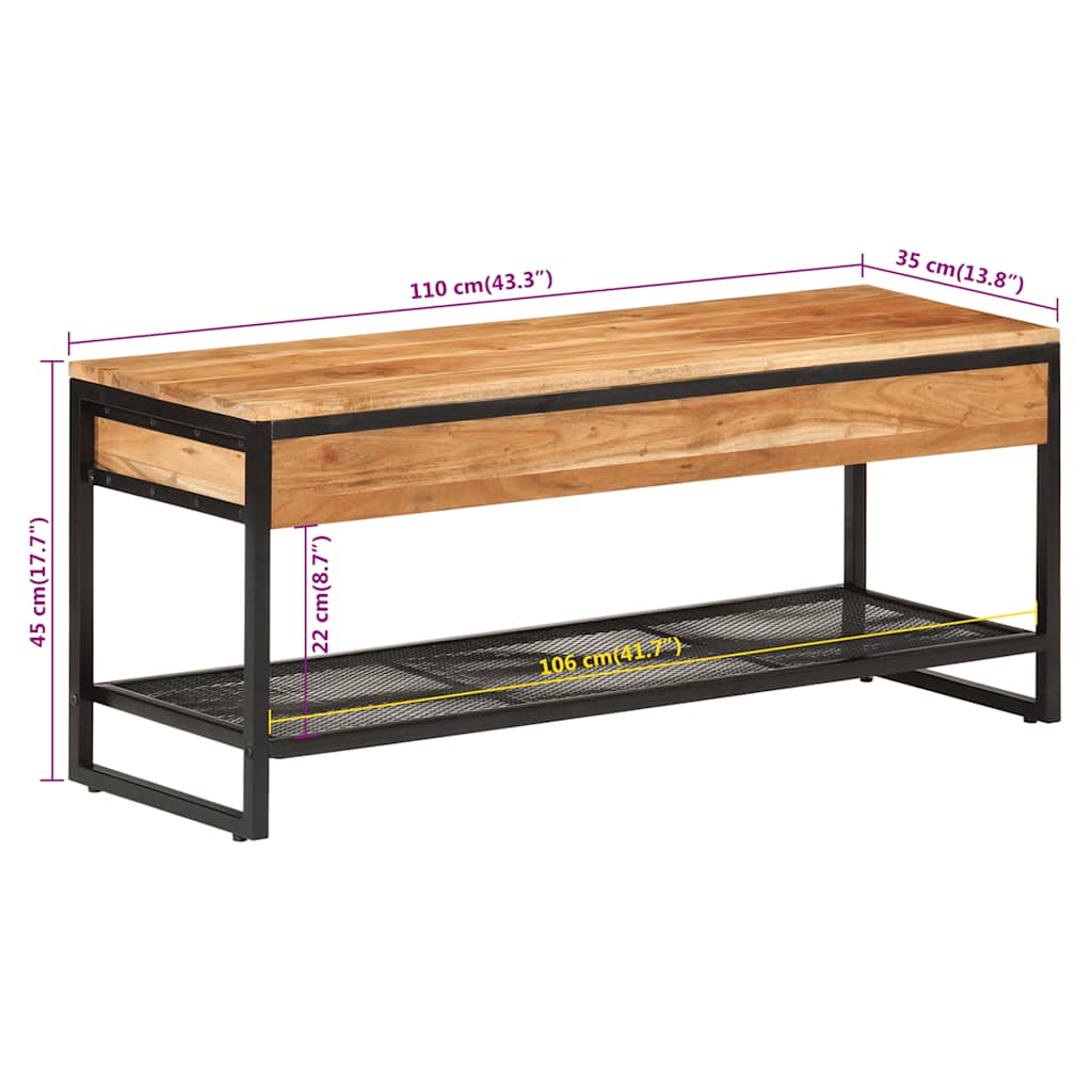 Banc à chaussures 110x35x45 cm bois massif d'acacia et fer