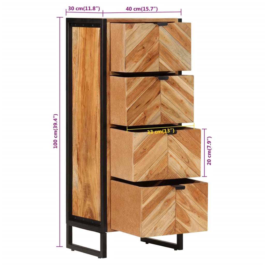 Armoire de salle de bain bois massif d'acacia et fer