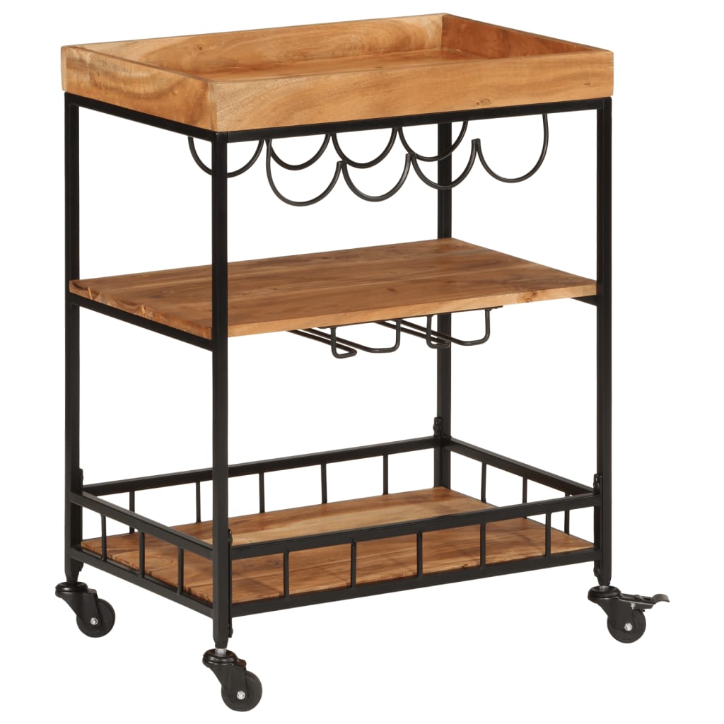 Chariot de bar 60x40x80 cm bois massif d'acacia et fer